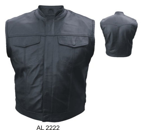 Mens Black Premium Leather Denim Style Motorcycle Vest