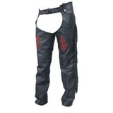 Ladies Analine Leather Red Rose Lined Motorcycle Chaps
