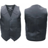 Kids Black Plain Leather Motorcycle Vest