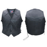 Kids Black Split Leather Side Laced Motorcycle Vest