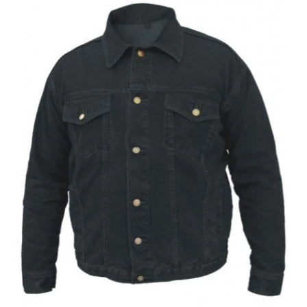 Mens Black Denim Brass Hardware Motorcycle Jacket