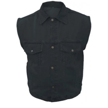 Mens Black Denim Snap Down Collar Motorcycle Jacket