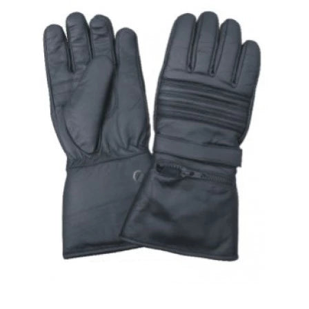 Black Leather Zipper Pocket Padded Motorycle Gauntlet Gloves