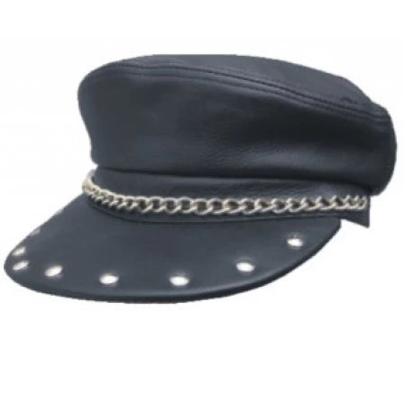 Black Chained and Studded Visor Captain Cap