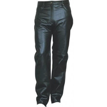 Ladies Black Leather Five Pocket Motorcycle Pants