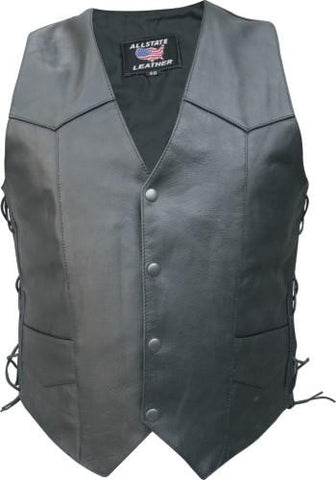 Mens Black Leather Basic Motorcycle Vest