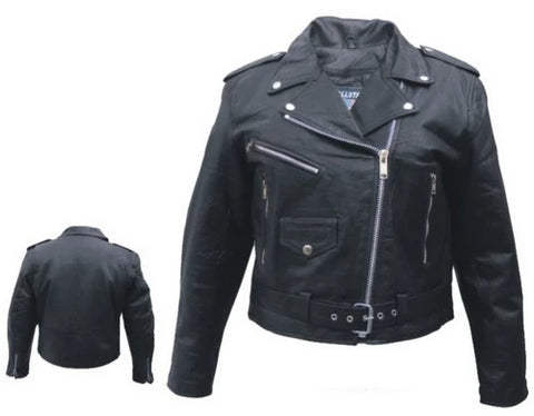 Ladies Basic Black Leather Motorcycle Jacket