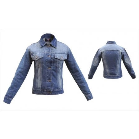 Ladies Blue Denim Snap Down Collar Motorcycle Jacket