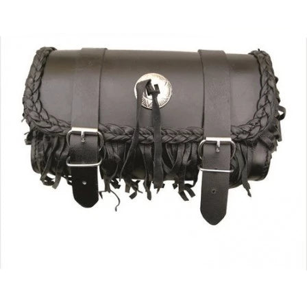Black Leather Fringe and Braid Tool Bag