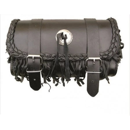 Black Leather Fringe and Braid Medium Tool Bag