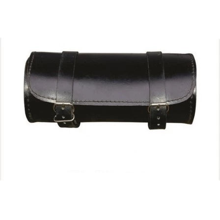 Black Leather Plain Round Tool Bag