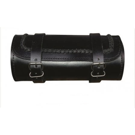 Black Leather Braided Round Tool Bag