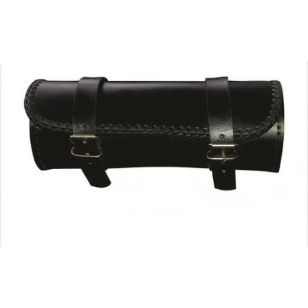 Black Leather Laced Round Tool Bag