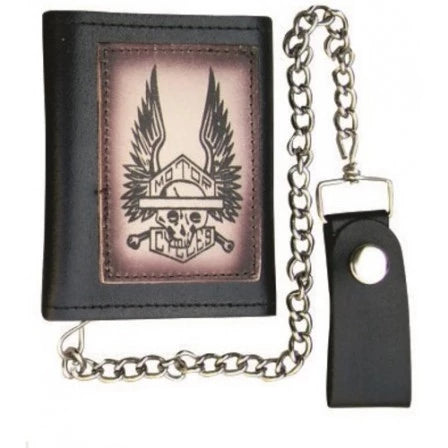 Skeleton and Wings Spreadout Tri-Fold Chain Wallet