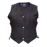 Ladies Black Denim Side Lace Biker Style Motorcycle Vest