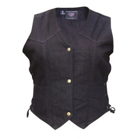 Ladies Black Denim Side Lace Biker Style Motorcycle Vest