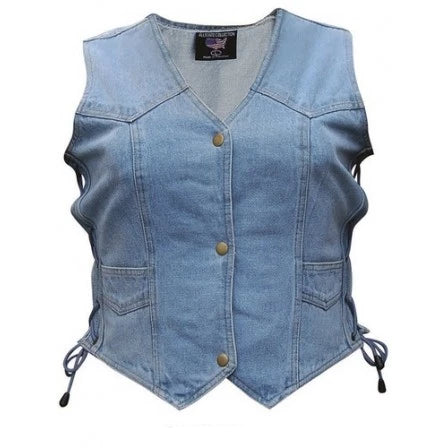 Ladies Blue Denim Side Lace Biker Style Motorcycle Vest