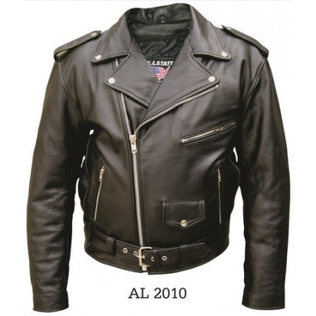 Mens Basic Black Leather Belt Buckled Motorcycle Jacket