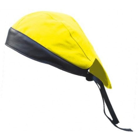 Yellow Cotton with Black Leather Skull Cap