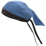 Blue Denim with Black Leather Skull Cap