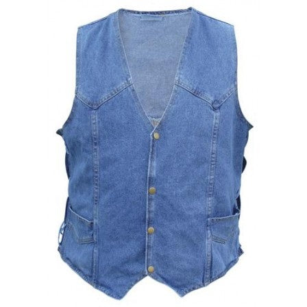 Mens Blue Denim Side Laced Motorcycle Vest