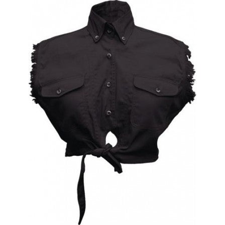 Ladies Black Cotton Sleeveless Tie-Up Shirt
