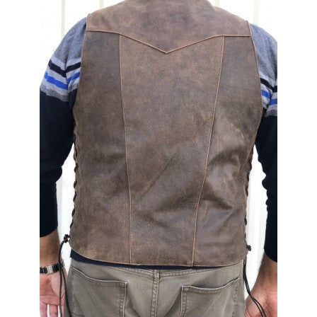 Mens Rustic Brown Vintage Look Leather Motorcycle Vest
