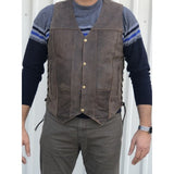 Mens Rustic Brown Vintage Look Leather Motorcycle Vest