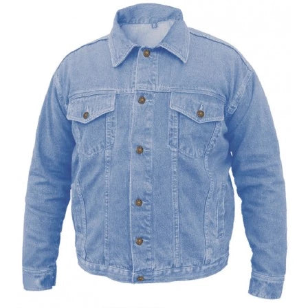 Mens Blue Denim Brass Hardware Motorcycle Jacket