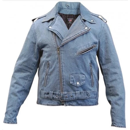 Mens Blue Denim Silver Hardware Motorcycle Jacket