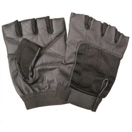 Leather Black Spandex Fingerless Motorcycle Gloves
