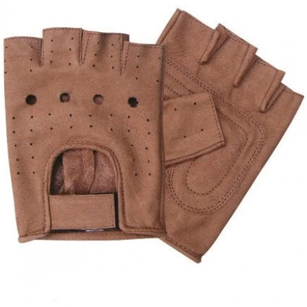 Brown Premium Leather Vented Back Fingerless Motorcycle Gloves