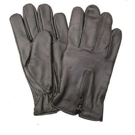 Lined Leather Zippered Full Finger Motorcycle Driving Gloves