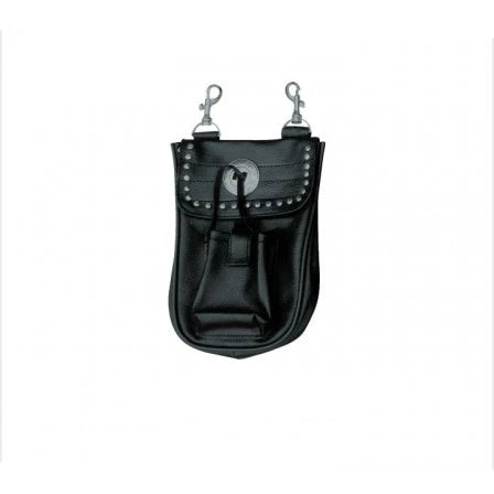 Black Leather Studded with Cell Phone Pocket Belt Bag