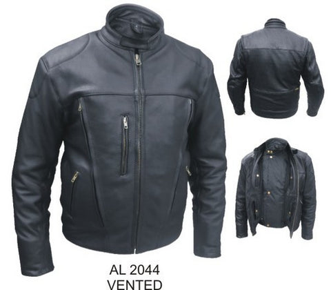 Mens Black Naked Leather Vented Motorcycle Riding Jacket