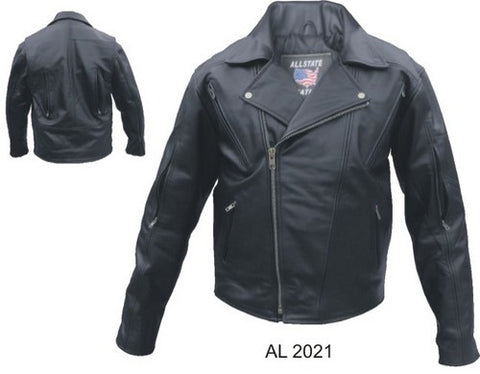 Mens Black Leather Vented Brass Hardware Motorcycle Jacket