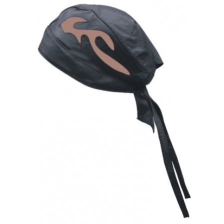 Black Skull Cap with Brown Flame Design