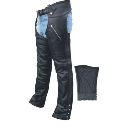 Premium Black Leather Zip Out Lined Motorcycle Chaps