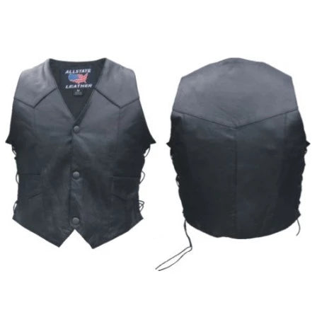 Kids Black Split Leather Side Laced Motorcycle Vest