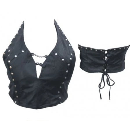 Ladies Leather Studded Laced Halter Top