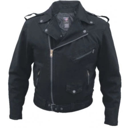 Mens Black Denim Silver Hardware Motorcycle Jacket