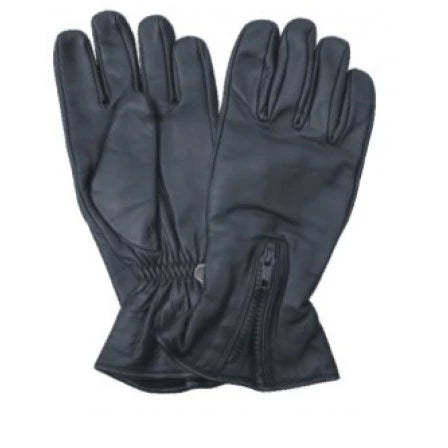 Black Lined Naked Leather Zippered Cuff Motorcycle Gauntlet Gloves