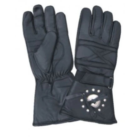 Black Studded Padded Motorcycle Gauntlet Gloves