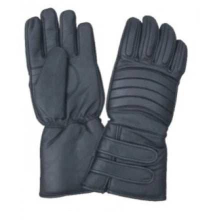 Black Padded Leather Velcro Tabs Motorcycle Gauntlet Gloves
