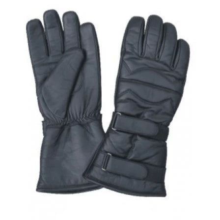Black Padded Leather Adjustable Closure Tabs Motorcycle Gauntlet Gloves