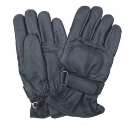 Black Lightly Lined Leather Hook and Loop Closure Strap Full Finger Motorcycle Gloves