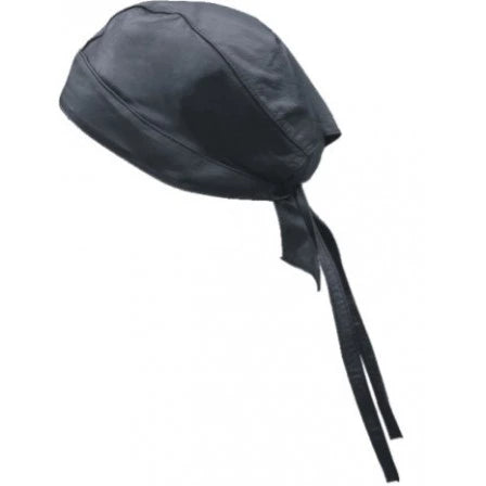Black Plain Leather Skull Cap