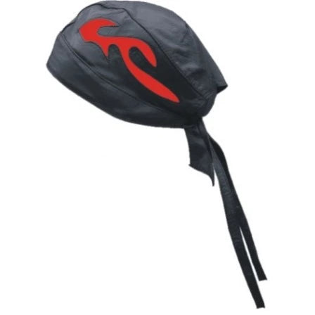 Black Skull Cap with Red Flame Design