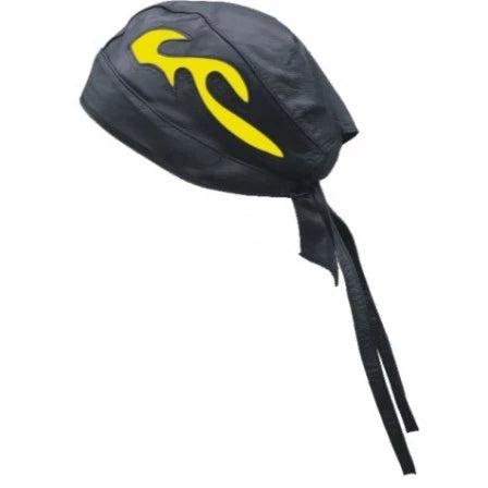 Black Skull Cap with Yellow Flame Design