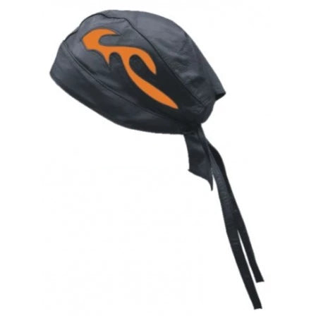 Black Skull Cap with Orange Flame Design